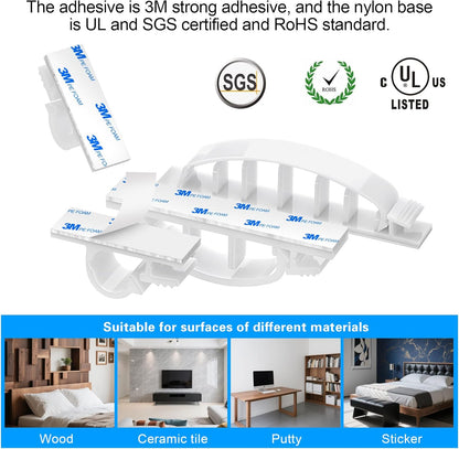 XHF 100pcs Adhesive Cable Wire Clips Black, Outdoor Cable Management Wire Organizer Cord Holder for Under Desk, Car, Wall, TV PC Ethernet Cable