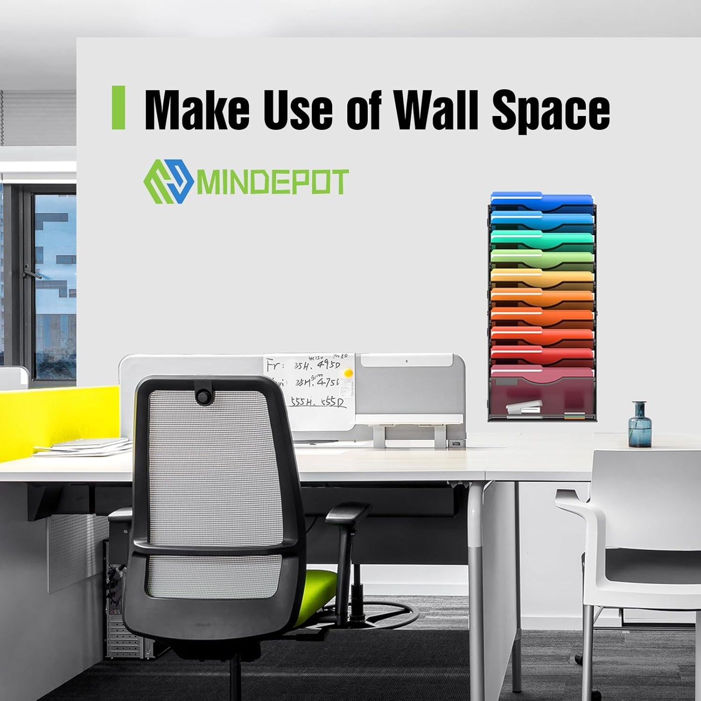 MINDEPOT 7-Tier Wall Hanging File Organizer Cubicle Hanging Organizer Mount File Holder, Mesh Magazine Document Mail Organizer Wall Organizer for Office School Home, Black