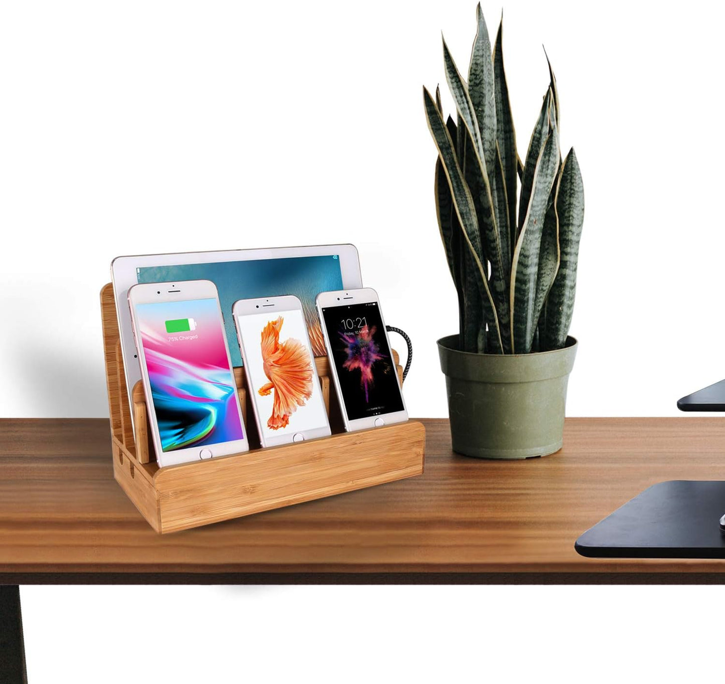 Bamboo Wood Multi-Device Desktop Dock Station Charger Holder Charging Cradle Charge Stand Compatible for iPhone 16 15 14 13 12 11 Pro Max XS XR X iPad 3 4 Mini Pro Air Samsung Huawei Smartphones