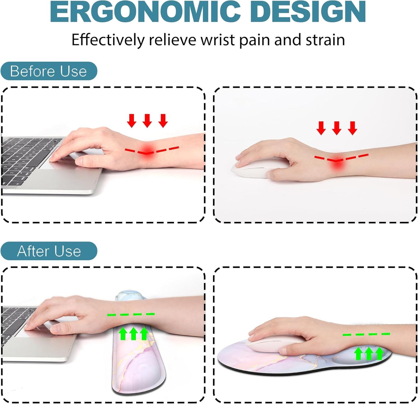 Ergonomic Mouse Pad with Wrist Rest and Keyboard Wrist Rest, Memory Foam Wrist Rest for Computer Keyboard, Easy Typing, Pain Relief, Mouse Pad Wrist Support for Gaming,Office, Laptop, Black Flower