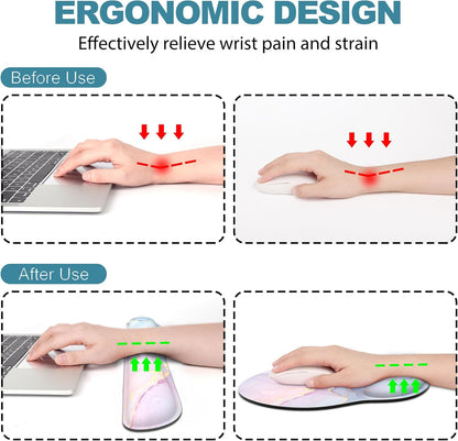 Ergonomic Mouse Pad with Wrist Rest and Keyboard Wrist Rest, Memory Foam Wrist Rest for Computer Keyboard, Easy Typing, Pain Relief, Mouse Pad Wrist Support for Gaming,Office, Laptop, Black Flower