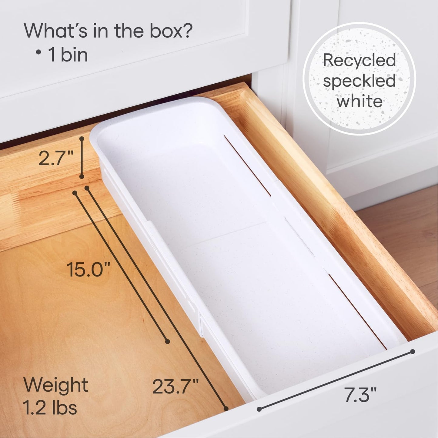 YouCopia DrawerFit Sliding Drawer Tray with Adjustable Dividers, Expandable Kitchen Storage Organizer, Speckled White