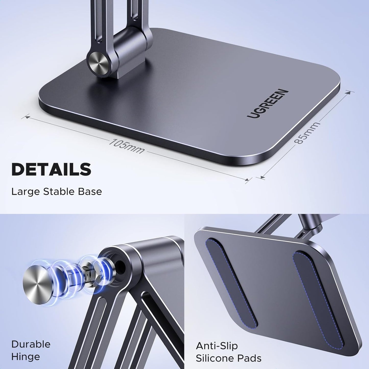 UGREEN Magnetic Phone Stand Compatible with MagSafe Holder for Desk Ergonomic Design Adjustable, Aluminum Cell Phone Stand Compatible for iPhone 17 Air 16 15 14 13 12 Pro Max and MagSafe Case, Grey