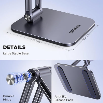 UGREEN Magnetic Phone Stand Compatible with MagSafe Holder for Desk Ergonomic Design Adjustable, Aluminum Cell Phone Stand Compatible for iPhone 17 Air 16 15 14 13 12 Pro Max and MagSafe Case, Grey
