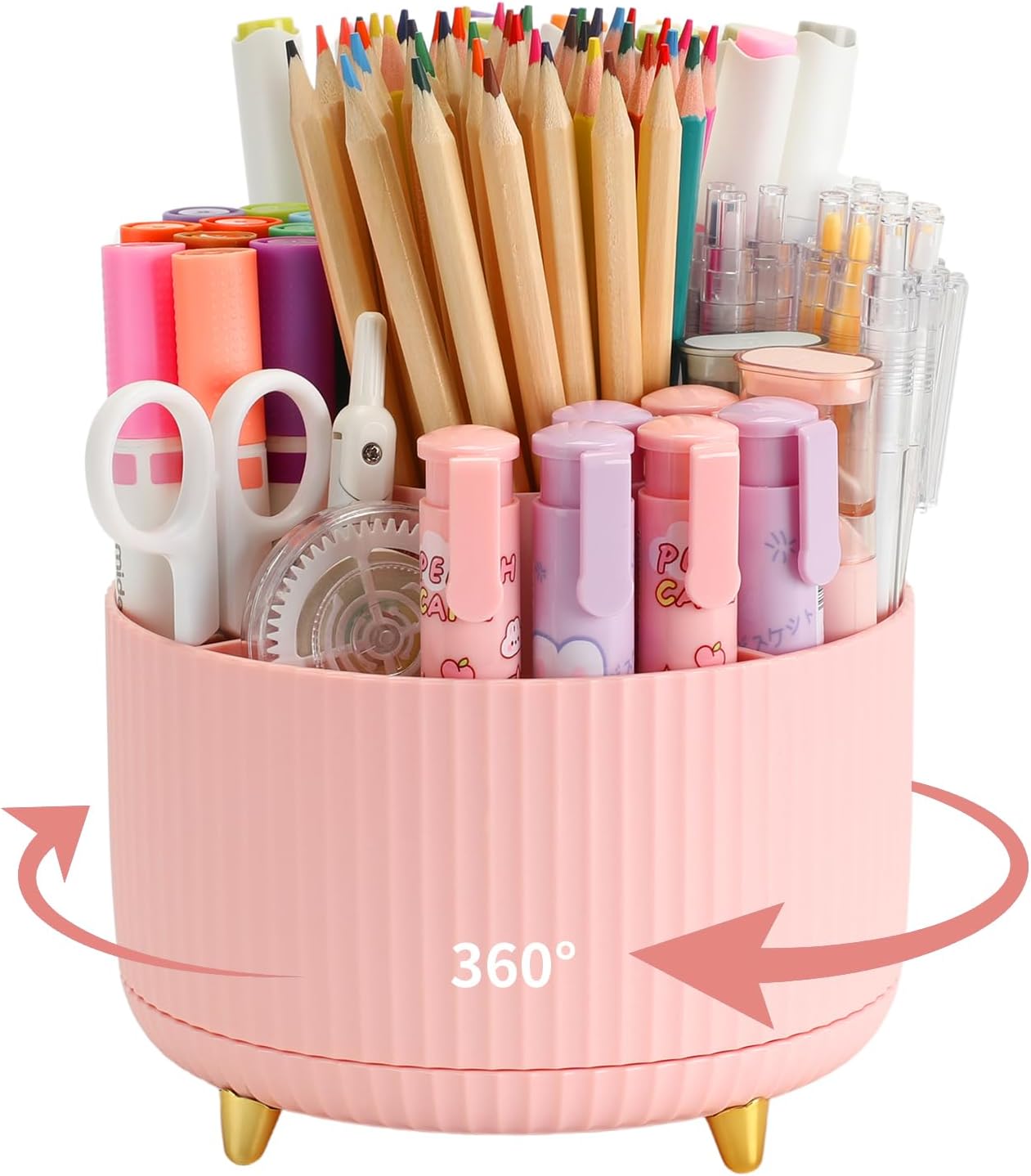 Camelmother Pen Holder For Desk With 5 Slots 360°Rotating Pencil Holder Makeup Organiezr Teacher Supplies Office decor (purple)