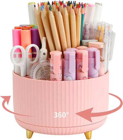 Camelmother Pen Holder For Desk With 5 Slots 360°Rotating Pencil Holder Makeup Organiezr Teacher Supplies Office decor (purple)