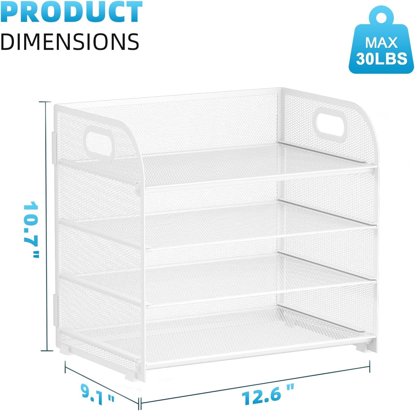 Marbrasse 4 Tier Paper Organizer Letter Tray - Mesh Desk File Organizer with Handle, Paper Sorter Organizer for Letter/A4 Office File Folder Holder (Black, 12.6" x 9.1" x 10.7")