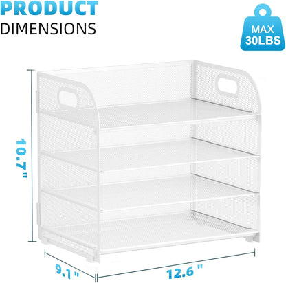 Marbrasse 4 Tier Paper Organizer Letter Tray - Mesh Desk File Organizer with Handle, Paper Sorter Organizer for Letter/A4 Office File Folder Holder (Black, 12.6" x 9.1" x 10.7")