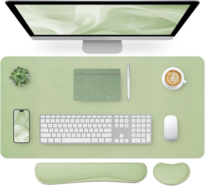 Bloss Leather Desk Pad and Keyboard Wrist Rest, Large Mouse Pad + Keyboard Pad+Mouse Wrist Support, Non-Slip Desk Mat Protector for Office, Home(31.5×15.7 Inches,Beige)