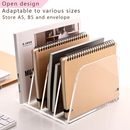 YUXUN Clear Acrylic Desktop File Sorter Organizer,Upright File Organizer, 3-Section Bookshelf for Home Office & Classroom