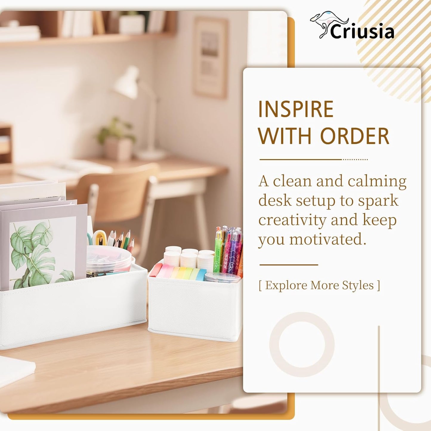 Criusia 15 Pack Drawer Organizer for Clothes, Foldable Dresser Dividers with 3 Sizes, Fabric Storage Bins – Beige