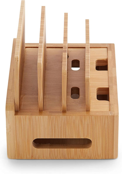 Bamboo Charging Station & Multi-Device Organizer – Large Capacity Desktop Dock for Smartphones, iPhone, iPad, and Tablets