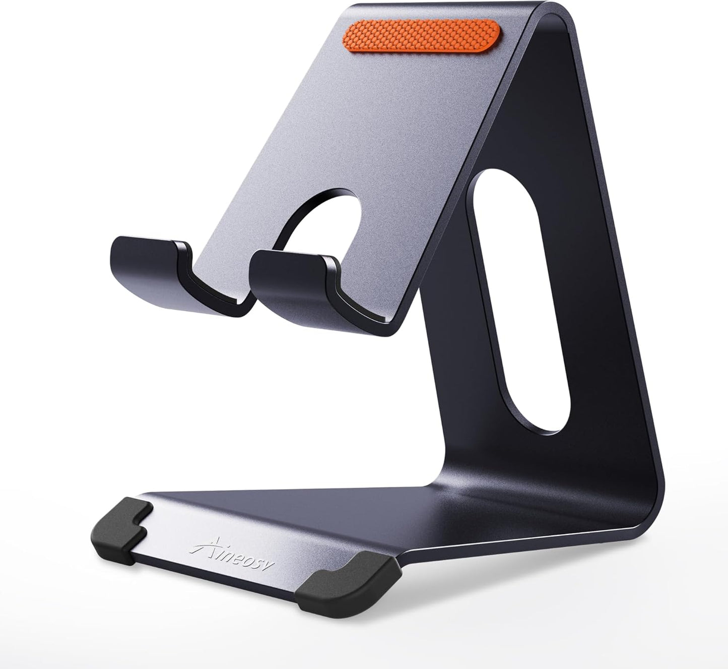 Phone Stand for Desk, Thickened Aluminum Cell Phone Stand & Phone Holder for Desk, Compatible with Tablets, iPhone, iPad, Samsung - Black