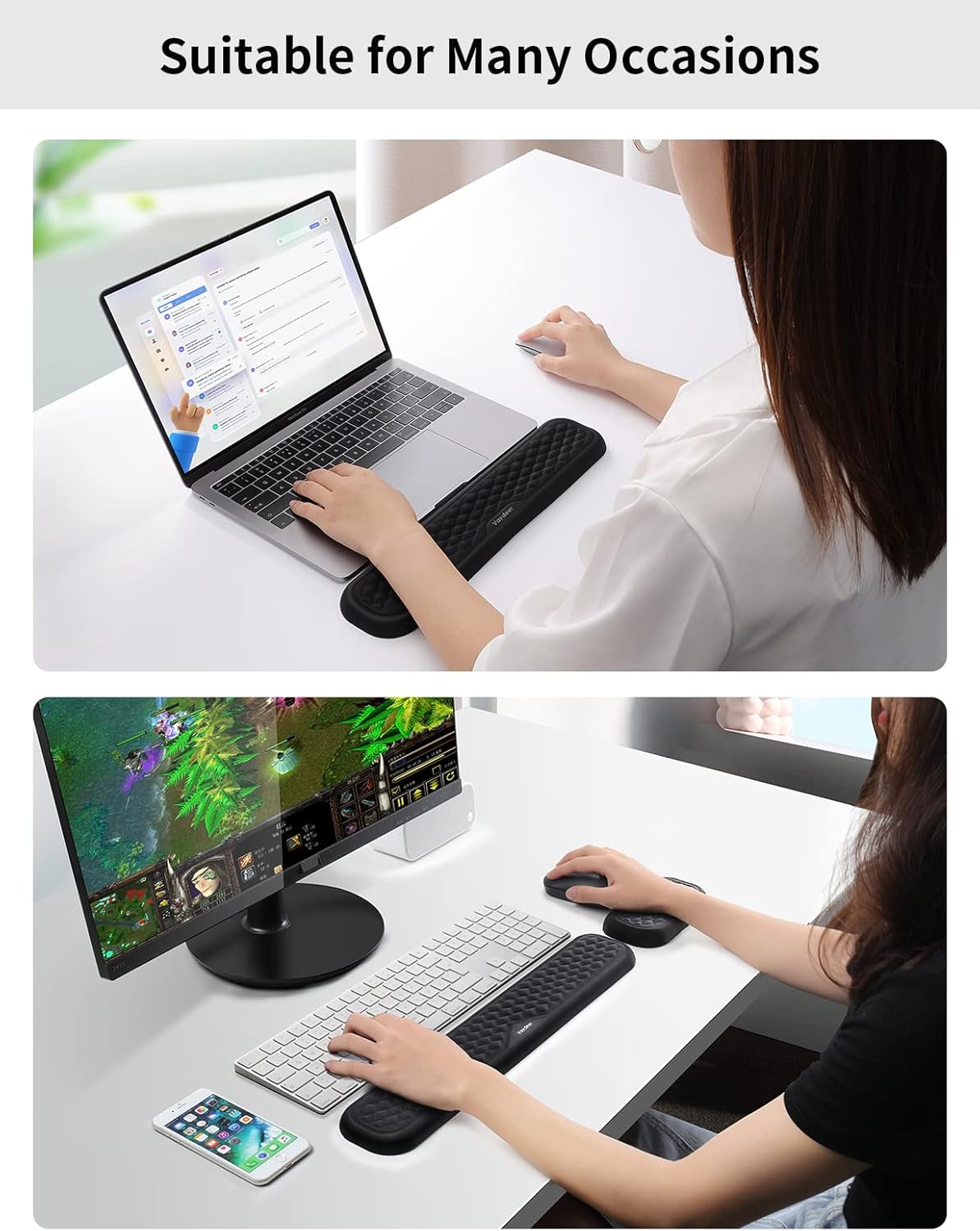 Vaydeer Wrist Rest for Keyboard and Mouse, Computer Ergonomic Wrist Support Pad, Soft Memory Foam Arm Cushion for Desk, Palm Hand Office Laptop Typing