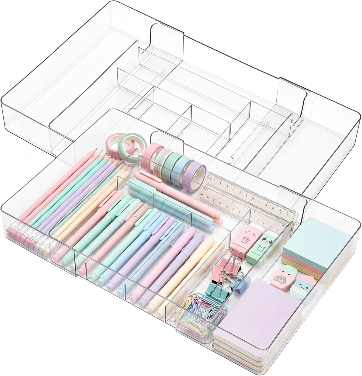 Briwooody 1 Pcs Large Expandable Acrylic Drawer Organizers, Grid Adjustable Drawer, Dividers Organizer for Desk, Makeup, Jewelry, Office, Kitchen Supplies (Clear,5 Compartments)