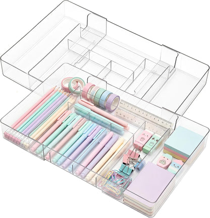 Briwooody 1 Pcs Large Expandable Acrylic Drawer Organizers, Grid Adjustable Drawer, Dividers Organizer for Desk, Makeup, Jewelry, Office, Kitchen Supplies (Clear,5 Compartments)