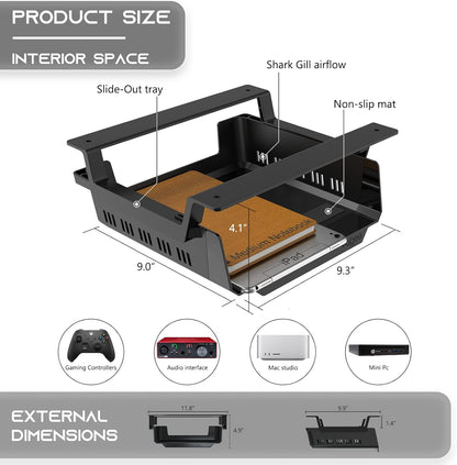 YaGee Under Desk Shelf, 2 Pack, Self-Adhesive Device Storage, Great Desktop Organizer Drawer for Work Stations, Stand Up Desks, Gaming Battlestations with Cable Management Raceway