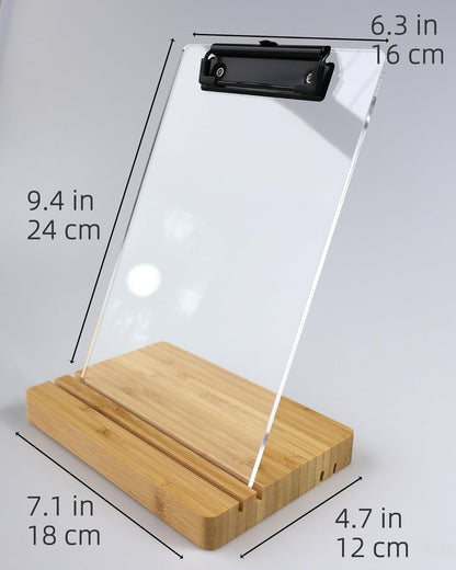 A5 Half Letter Clipboard with Stand,Clear Acrylic Freestanding Memo Size Clipboards,Document Typing Paper Stand,Menu Display Board,Receipt Holder (6"×9")
