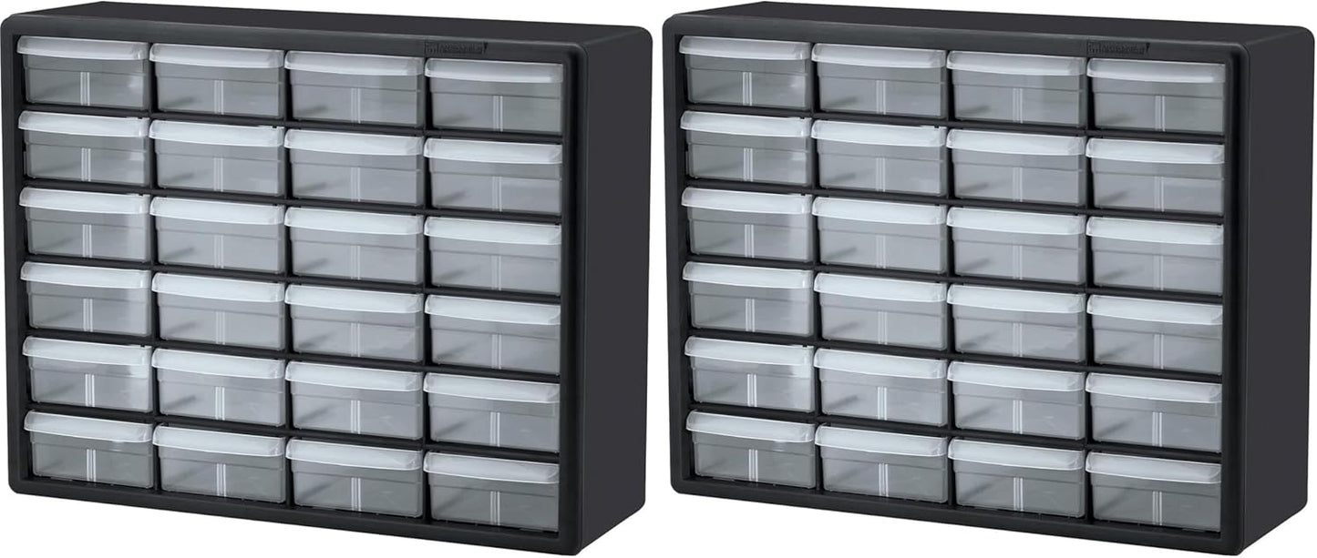 Akro-Mils 24-Drawer Plastic Drawer Storage Cabinet for Garage Organization, Bead Organizer, Building Bricks Storage, Teacher Toolbox, Makeup Organizer, 20" W x 6" D x 16" H, 10124 Black