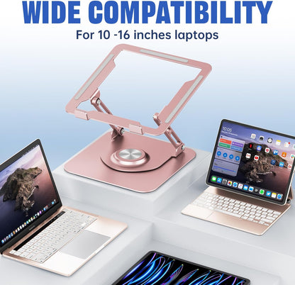 JOYEKY Laptop Stand for Desk, Adjustable Computer Stand with 360° Rotating Base, Ergonomic Laptop Riser for Collaborative Work, Foldable & Portable Laptop Stand, fits for All 10-16" Laptops (Grey)