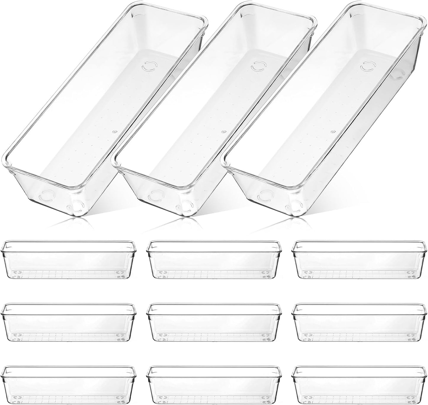 12pcs Clear Plastic Drawers Organizer, 9 x 3 x 2 Inches Stackable Acrylic Drawer Organizer, Non-Slip Clear Drawer Organizers for Bathroom, Office, Kitchen Cabinets, Dressing Tables, Makeup, Utensil