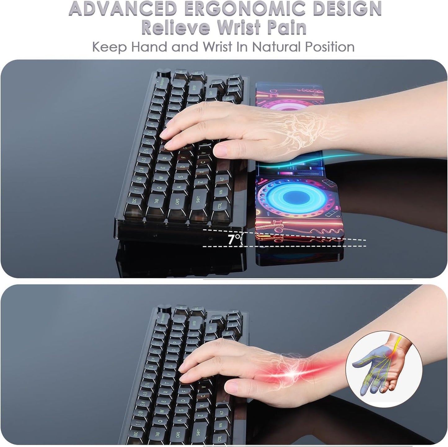 SELORSS Acrylic Keyboard Wrist Rest 98-Key Mechanical Keyboards Ergonomic Palm Rest for Computer Keyboard,Anti-Slip Base,Wrist Pad for Laptop,Office & Home-Easy Typing