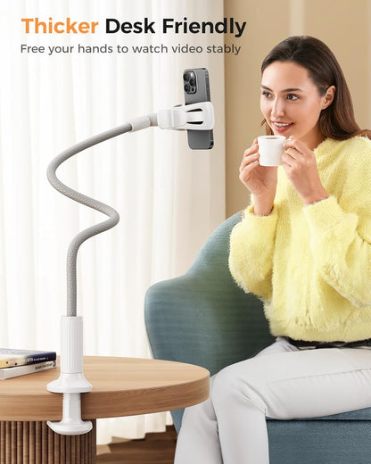 SAIJI Gooseneck Bed Phone Holder, Flexible Long Arm Phone Mount for Desk, Clip Bracket Clamp Stand, iPhone Stand, Mobile Cell Phone Stand Document Camera Nintendo Switch (Black)
