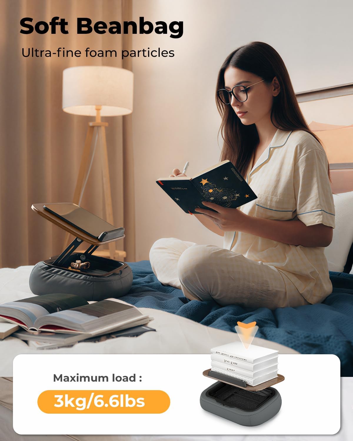 SupeDesk Lap Beanbag Book Stand with Storage, Adjustable Reading Pillow for Bed & Desk, Multi-Angle Book Stand Pillow Holder, Hands-Free Lap Reading Stand for Book,iPad, Tablet, Book Lover Essential