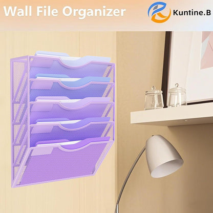 Kuntine.B Wall File Organizer Office Hanging Magazine Holder Wall File Organizer for Office Home (Black, 5 Tier)