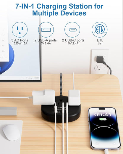 Pink Extension Cord with Surge Protected 1080J - 5 FT Kawaii Power Strip, 1625W Cute Extension Cord with 3 AC Outlet 4 USB (24W/4.8A), Compact for Cute Pink Kawaii Desk Home Essentials
