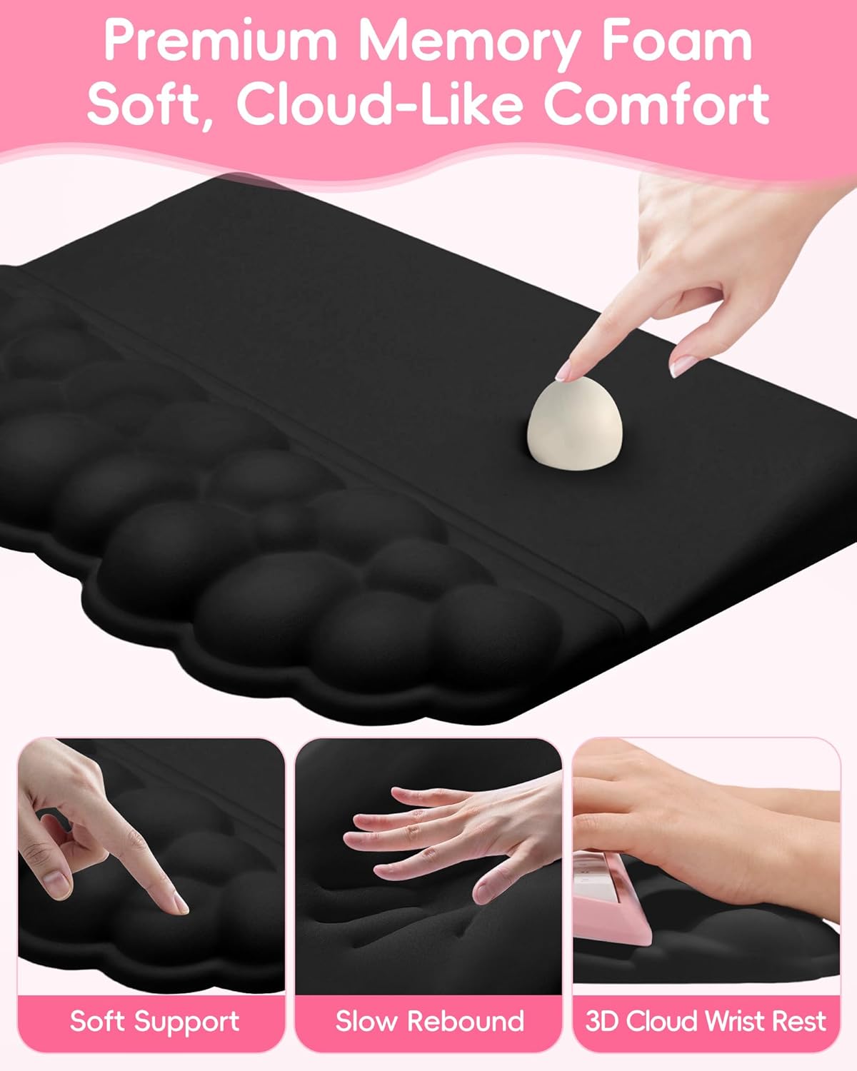 Cloud Wrist Rest Set for Keyboard and Mouse, Ergonomic Memory Foam Wrist Support & Adjustable Keyboard Stand with Two Typing Angles, Silky Lycra Surface, Non-Slip Base (White)
