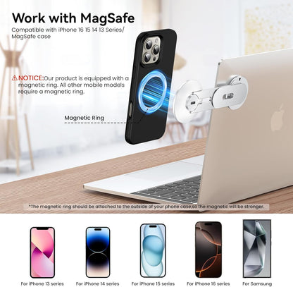 Laptop Phone Holder, Magnetic Phone Stand 15W Fast Wireless Charger for MagSafe for iPhone 17/16/15/14/13/12 & All Phones for Tesla (Black)