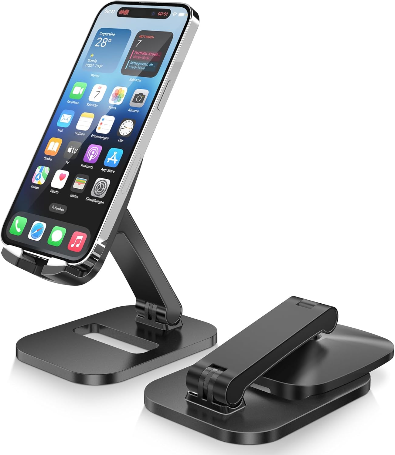 Cell Phone Stand for Desk, Foldable & Adjustable Aluminum Phone Holder Dock - Portable Travel Case Friendly Desktop Cradle for iPhone 17 16 Pro Max Plus Air, Samsung S25 S24, Kindle（White）