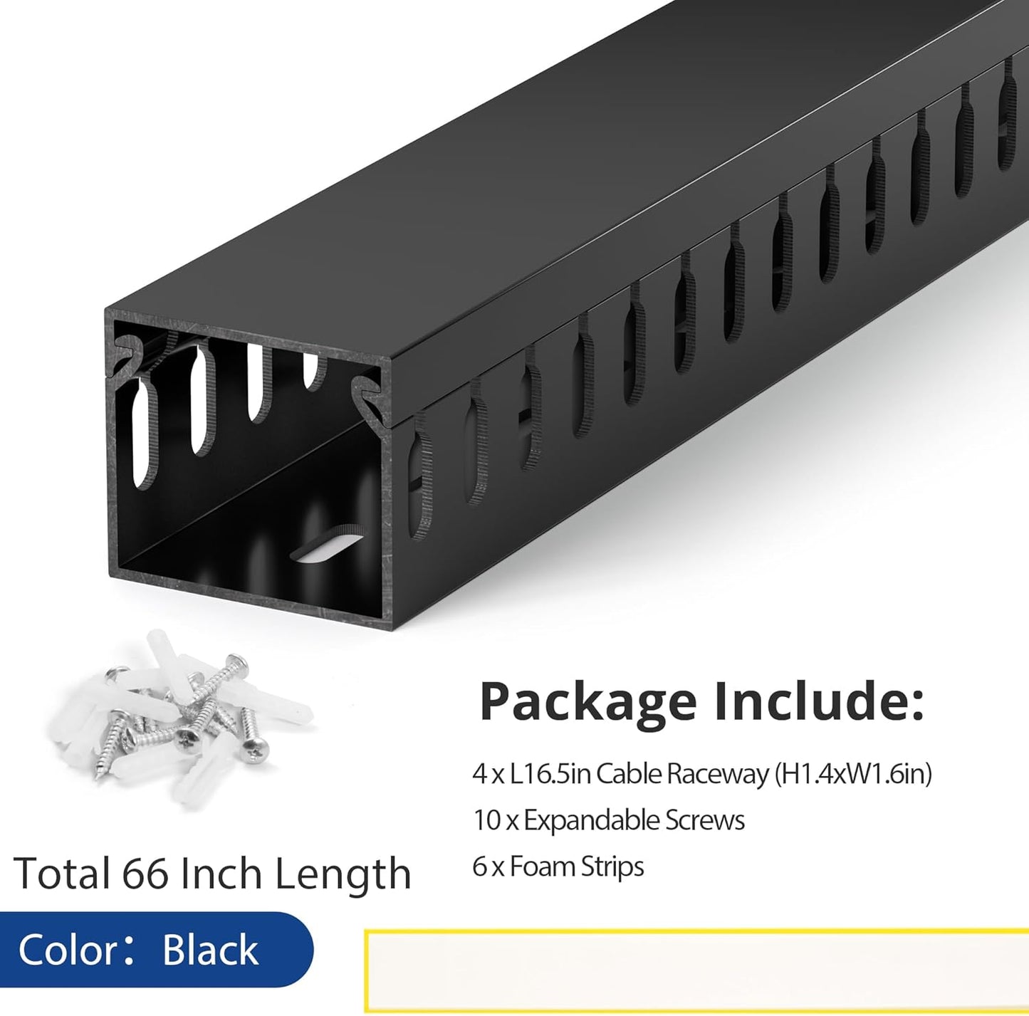 ZhiYo 2 x 2in Professional Server Rack Cable Management Raceway, 99in (6X L16.5in) Cable Raceway Kit, Electrically Safe PVC Open Slot Wire Raceway for Under Desk/Computer/Network Cords, Black