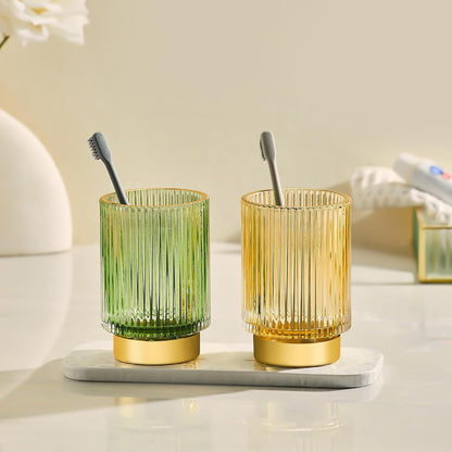 Makeup Brush Holder Organizer,Toothbrush Holders,Desk Pen Pencil Holder,Multifunctional Vintage Glass Brush Cup（L/Green/A3-6-US）