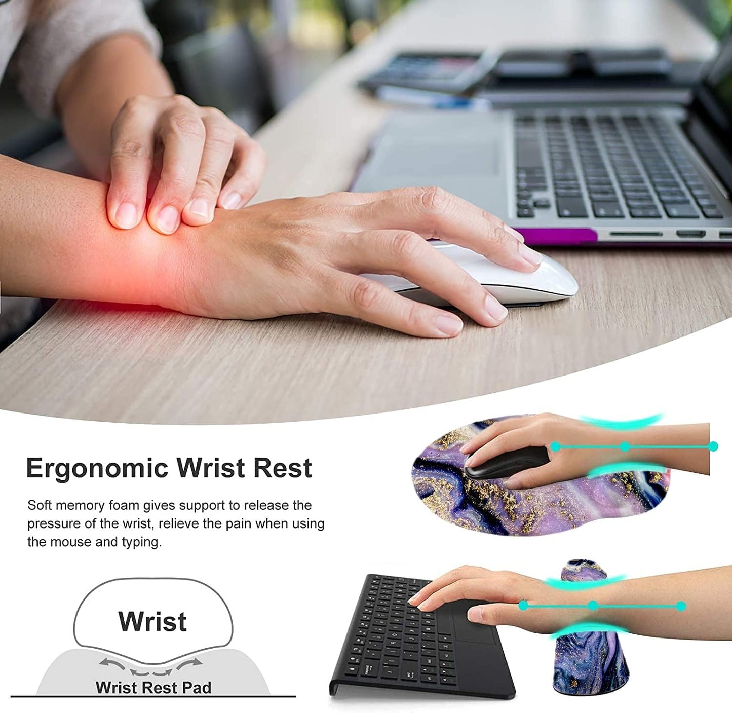 LATEEFAH Mouse Pad with Wrist Rest, 3-in-1 Gaming Mouse Pad, Keyboard Wrist Rest, Ergonomic Memory Foam Mousepad with Wrist Support for Computer Keyboard
