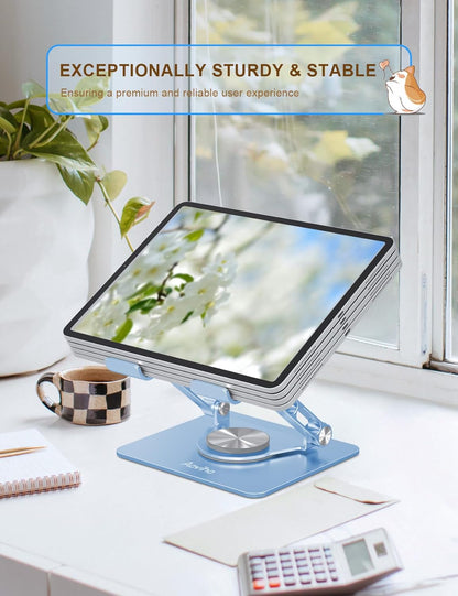 Aoviho Tablet Stand 360° Rotating Aluminum Holder - Adjustable, Portable & Foldable Monitors Stand for iPads, Compatible with 4-13.3" Tablets, Purple