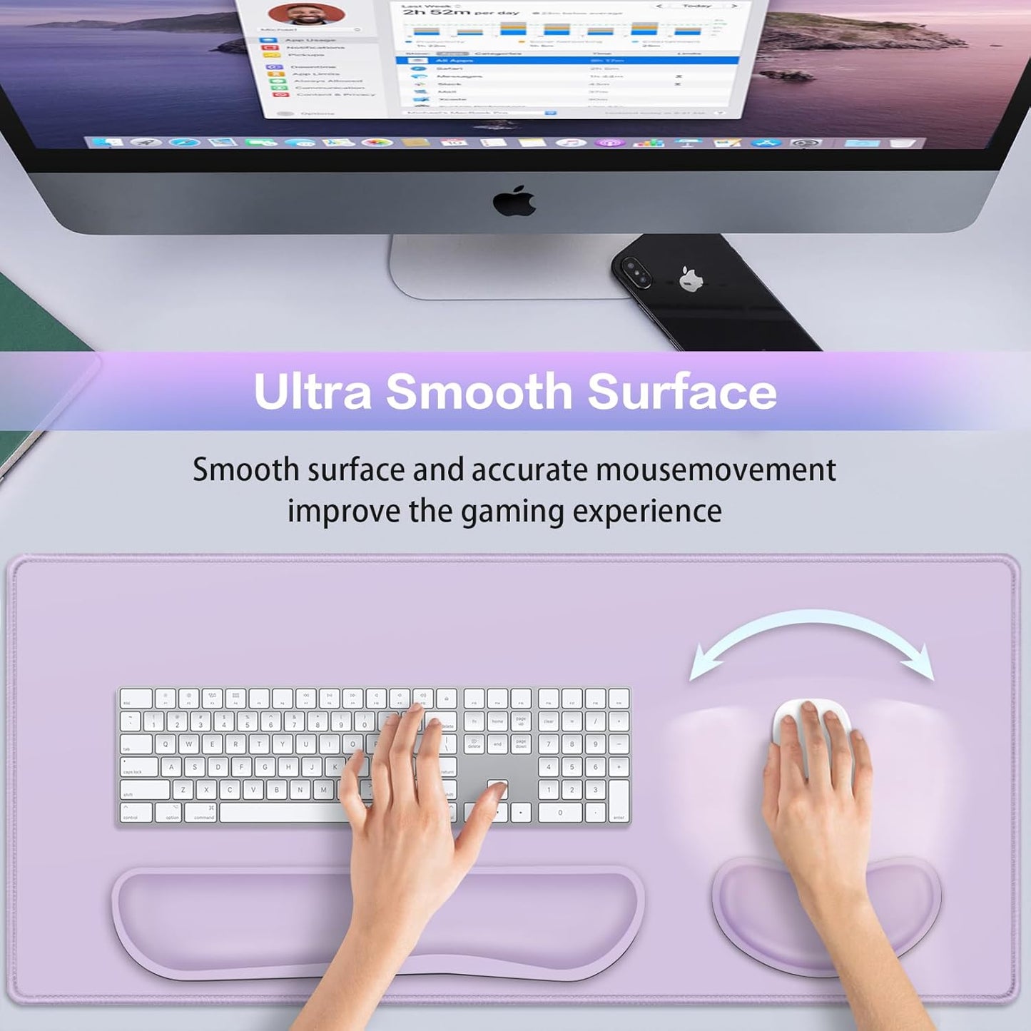 Desk Mat, Large Gaming Mouse Pad with Wrist Rest, 4in1 XXL Mousepad+Keyboard Wrist Rest+Mouse Pad Wrist Support+Cup Coaster Set Ergonomic Floral Computer Desk Arm Wrist for Decor Home Office Women