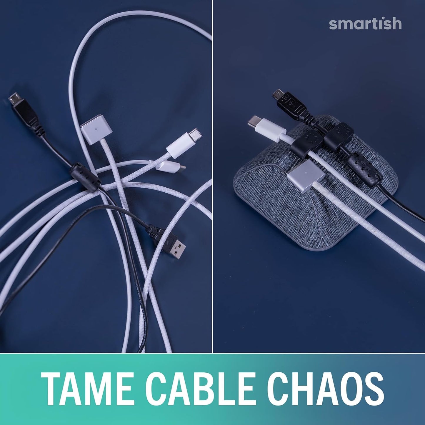 Smartish® Magnetic Cord Holder - Cable Wrangler Organizer with Magnet Clips for Charger Management on Desktop, Nightstand for USB-C + Lightning - Lightly Toasted Beige