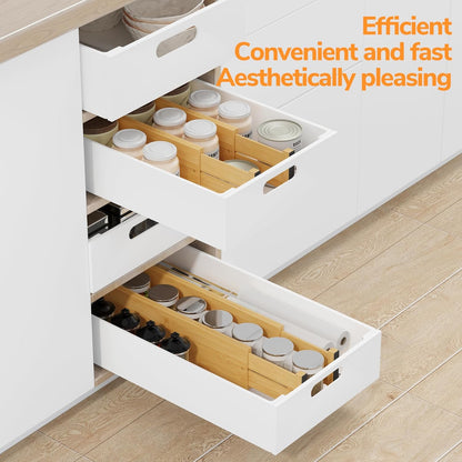 BAMEOS Drawer Dividers kitchen Organization Bamboo Utensil Organizers for Kitchen Bedroom Bathroom Dresser Office 4-pack