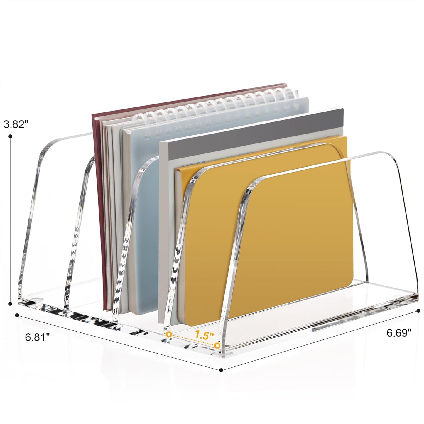 YUXUN Acrylic Mail Organizer for Desk, 2 Compartment Letter & Document Holder with Non-Slip Base, Small File Holders for Bills, Envelopes, Letters,Mails, Papers, Clear Office Supplies for School Home