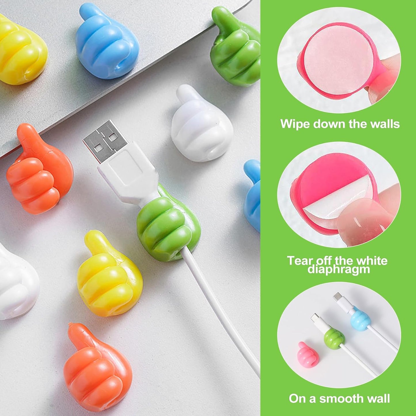 32 PCS Creative Silicone Thumbs Up Wall Hook - Multi-Function Self-Adhesive Holder for Cables, Keys, Makeup Brushes, Desk Organizer - Cute Pencil Holder