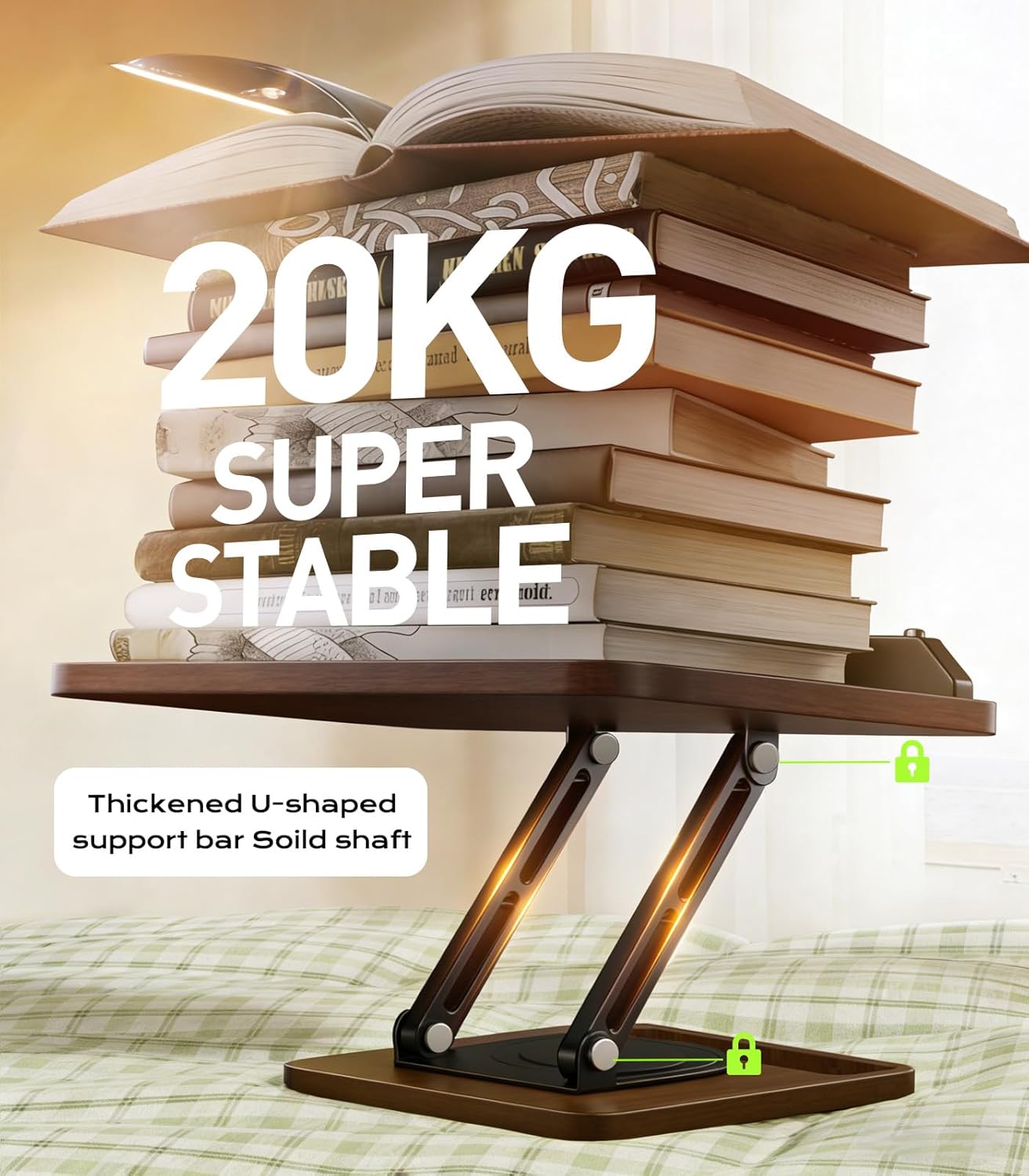 Book Stand for Reading, Adjustable Book Holder with 360°Rotating Bases, Ergonomic Cookbook Stand Recipe Book Holder with Elastic Page Clips for Magazines, Tablets, Laptops,Black