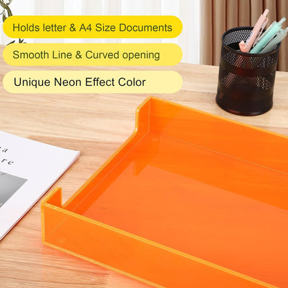 Paper Tray Acrylic File Organizer for Desk Letter Tray Desk Organizer Document Holder Sorter Storage for A4 Office Supplies Magazines, 13.8x10.6x2.4 Inches, Neon Pink