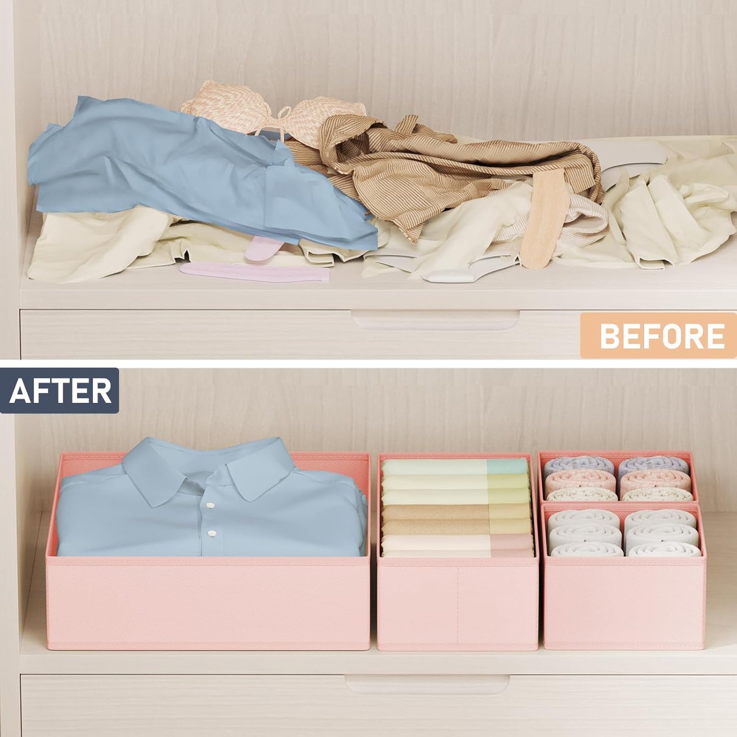DIMJ Drawer Organizer Clothes - 20 Pack Closet Drawer Organizer Bins for Baby Clothes Storage, Fabric Dresser Organizer for Nursery Bedroom, Foldable Small Drawer Dividers for Underwear Socks