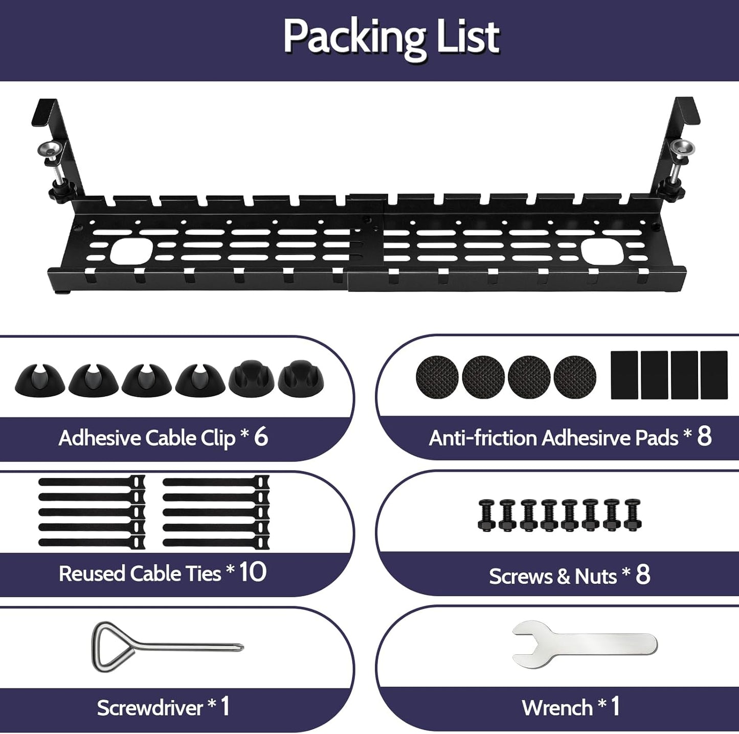 Shikha Cable Management Under Desk, 15.7"-31" Retractable Cable Management Tray, No Drilling Cord Organizer with Clamp for Desk, Under Table Wire Management Tray for Home Office -White