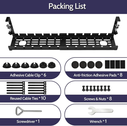 Shikha Cable Management Under Desk, 15.7"-31" Retractable Cable Management Tray, No Drilling Cord Organizer with Clamp for Desk, Under Table Wire Management Tray for Home Office -White