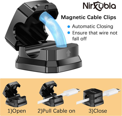 [9 Pack] Magnetic Cable Clips,Easy to Adjust Cables or Wires,Enhanced Adhesive Wire Holder Keeper Organizer,Desk Cable Management, NIRXUBLA Cable clips for office,car,kitchen,workspace,Bedroom (White)