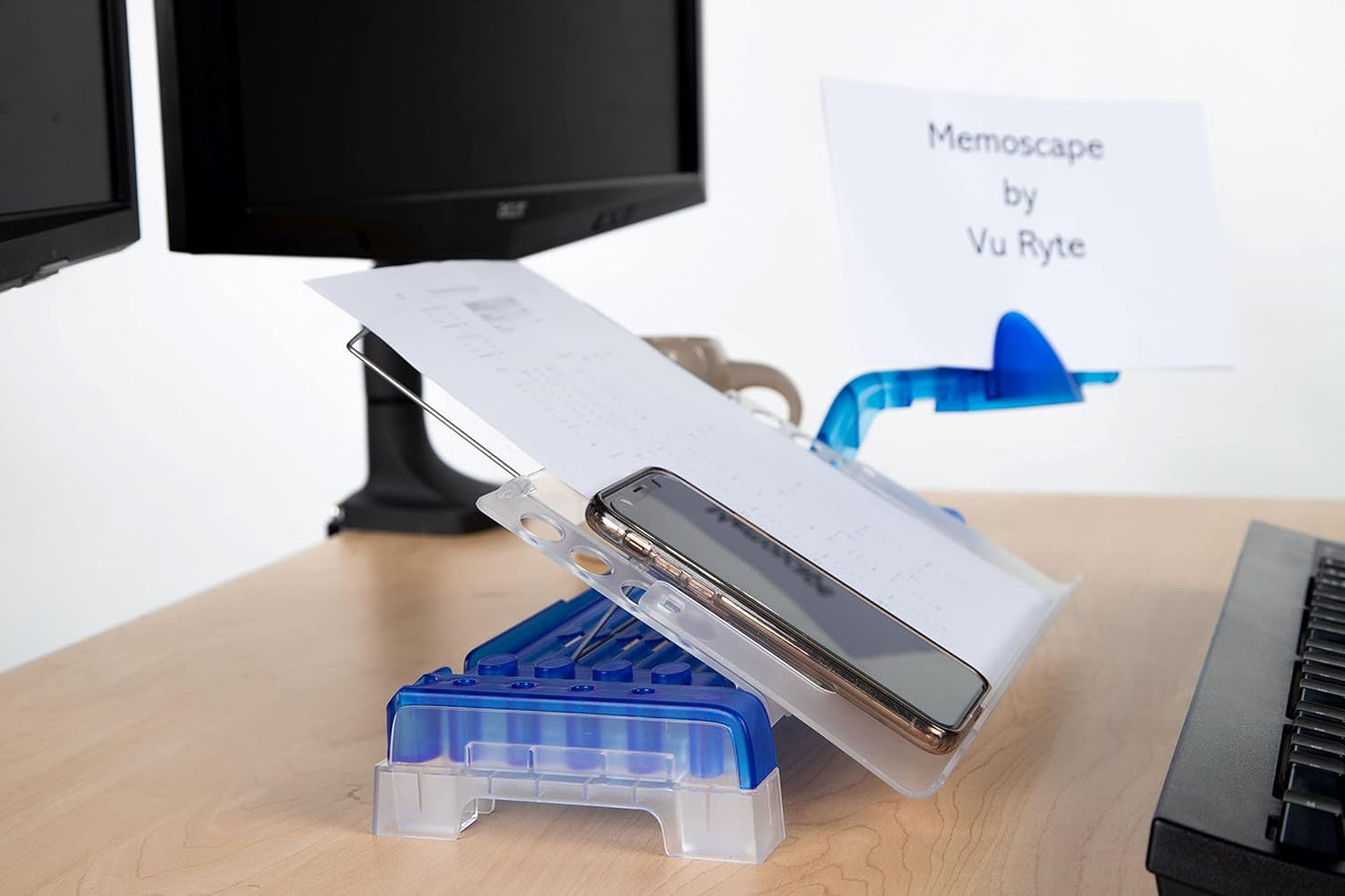 MemoScape Adjustable in-Line Document Holder for Typing | Reduces Neck Strain, Improves Focus, Boosts Desk Organization, and Workflow | Paper Holder Stand for Desk and Home Office - Black (VUR 2060)