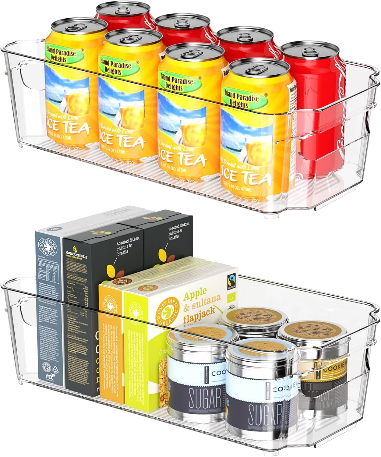 Clear Fridge Organizer, Refrigerator Organizer Bins with Handle, Freezer, Kitchen Cabinet, Pantry Organization, BPA Free Fridge Organizers (12.4 inch 8 Pack)